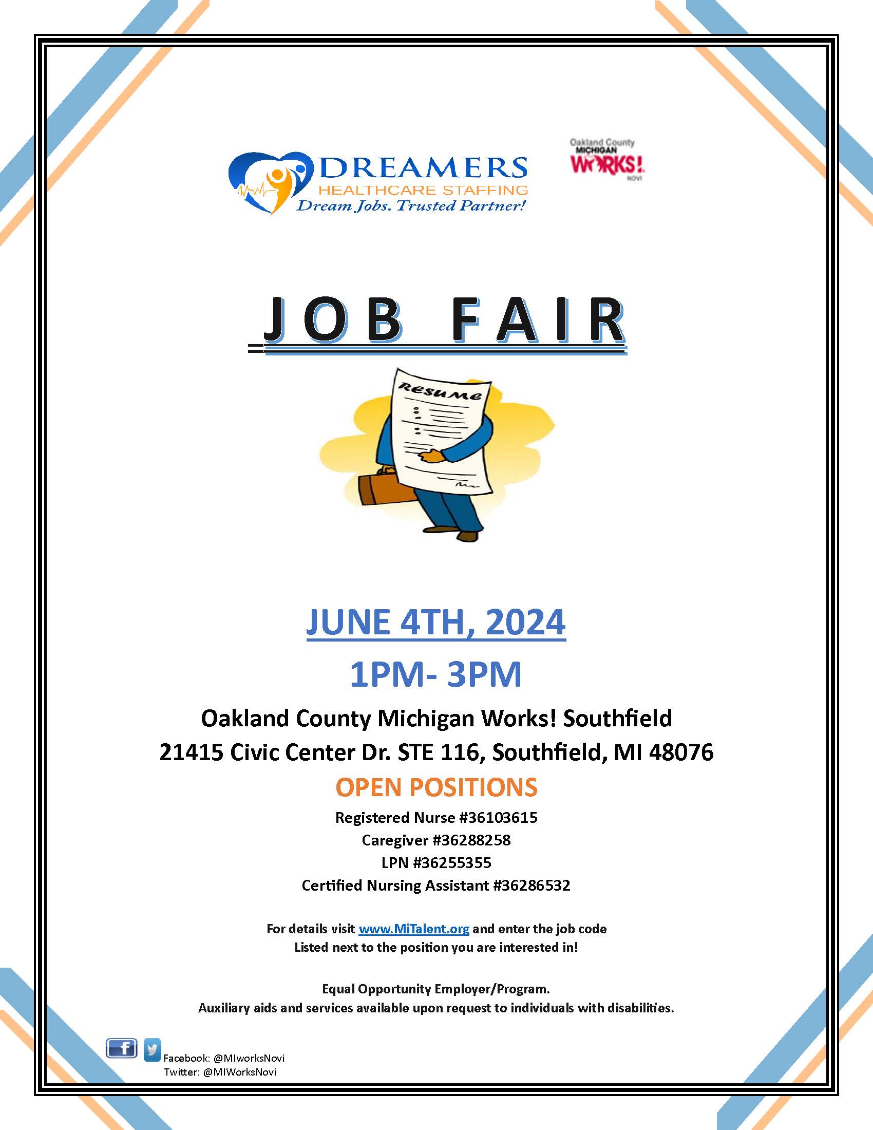 Dreamers Michigan Works Southfield Flyer June 2024